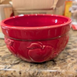 Red Ceramic Bowl Stoneware Apple Baker with Apple Design